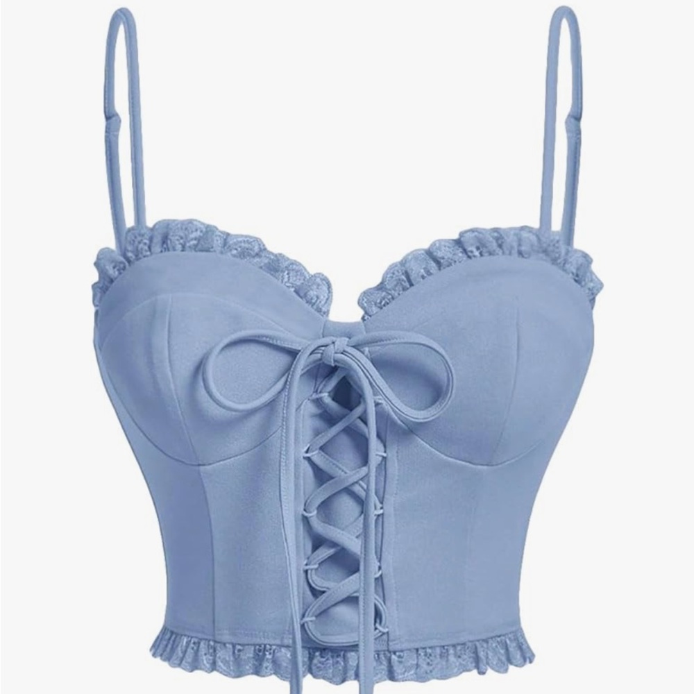 Light Blue Lace-Up Bustier Crop Top